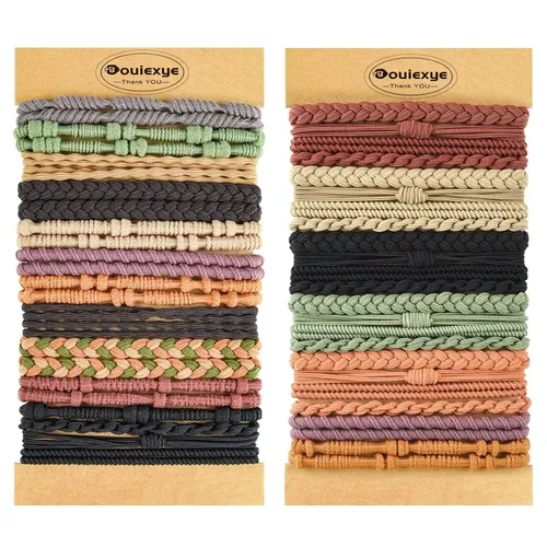 Vista 11 de Pulseras para el cabello para mujer, 24 piezas de accesorios para el cabello bohemio en 12 colores, 5 estilos, no dañan el cabello grueso Boho A