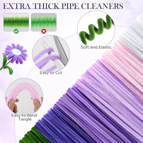 Vista 3 de Limpiador de tuberías Flores, 540 piezas de limpiadores de tuberías a 3. Morado