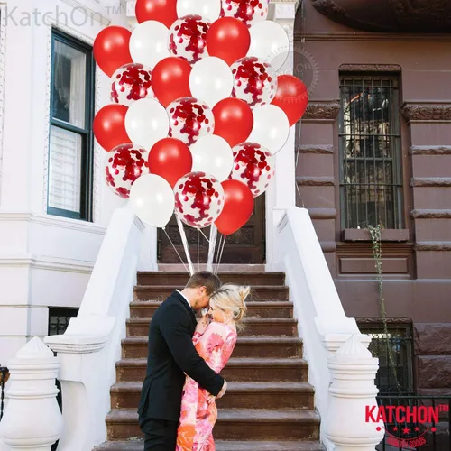 Vista 3 de KatchOn Globos para el día de San Valentín, rojo y blanco, 12 pulgadas