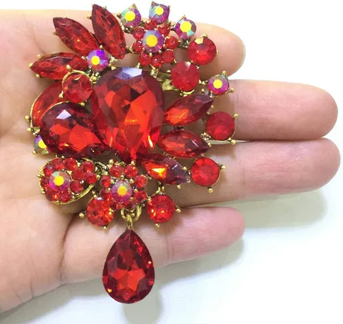 Vista 6 de Broche de flores de boda con diamantes de imitación de cristal grande para mujer, accesorios de ropa de joyería de moda, 4 uds