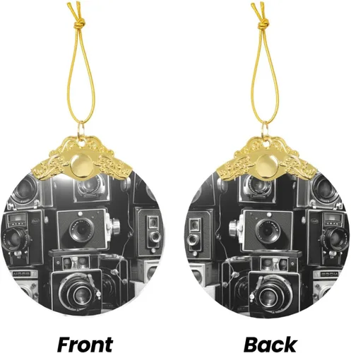 Vista 6 de Crystal Christmas Tree Ornaments Retro Cool Camera Collection Hanging Decoration with Gold Rope Christmas Round Glass Pendant Decor Xmas Tree