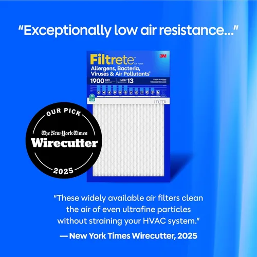 Vista 2 de Filtrete - Paquete de 6 filtros plisados para aire acondicionado de 10 x 20 x 1 pulgadas, MERV 13, MPR 1900, filtro premium para alérgenos