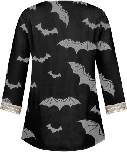 Vista 4 de Halloween Shirts for Women 34 Length Sleeve Womens Tops Pumpkin Shirt Trendy V Neck Casual Loose Fit Tunic T-Shirts