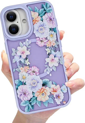 Vista 43 de Compatible con el teléfono 13 Pro - Funda magnética mate translúcida, de lujo, a prueba de golpes, magnética y con bonito patrón de flores, carcasa