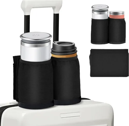 Vista 2 de Portavasos de viaje para equipaje para maletas manos libres, accesorios de viaje, accesorio portavasos para bebidas de equipaje de mano, regalo Negro