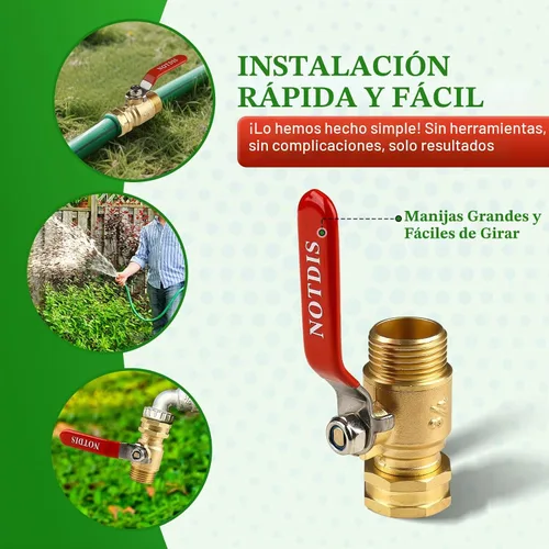 Vista 2 de Válvula de cierre de manguera de jardín de latón con diseño de flujo completo - Conector GHT de servicio pesado de 3/4", mango de acero inoxidable