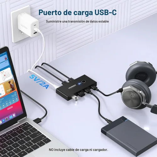Vista 5 de UGREEN Selector de interruptor USB 3.0, 2 computadoras compartidas, 4 puertos USB, conmutador USB para PC, portátil, teclado, ratón, impresora