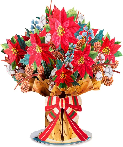 Vista 10 de Paper Love Tarjeta de Navidad desplegable, ramo de flores 3D con recuerdo, regalo de decoración navideña, 10 x 7 pulgadas con sobre y etiqueta