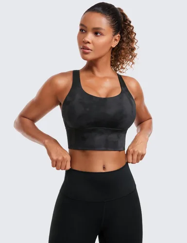 Vista 2 de CRZ YOGA - Brasieres deportivos de linea larga con tirantes delgados para mujer, sin aros, acolchados, cruzados, para yoga, cortados, sin mangas