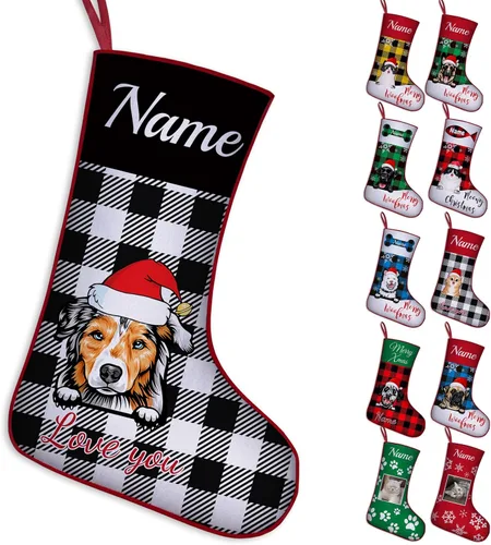 Vista 20 de Calcetines de Navidad personalizados para perros y gatos, 42 patrones de perros y mascotas, calcetines de Navidad personalizados con nombres, adorno