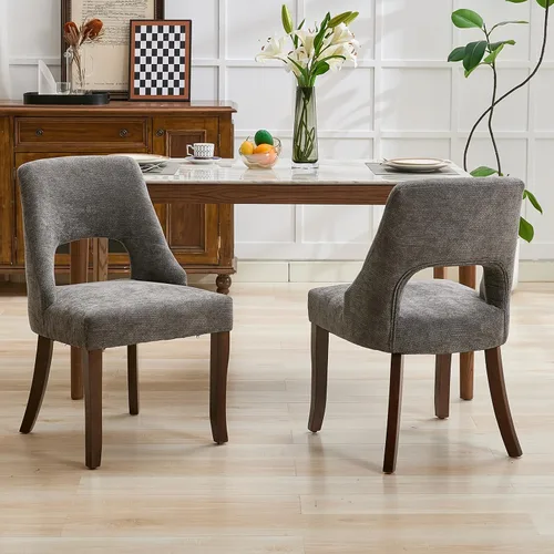 Vista 31 de UVV Juego de 2 sillas de comedor de madera, sillas de comedor modernas de mediados de siglo tapizadas en tela para cocina y comedor, silla de cena