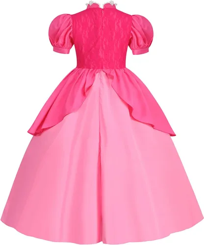 Vista 2 de Disfraz de princesa rosa para niñas, vestido de fiesta de Halloween con accesorios