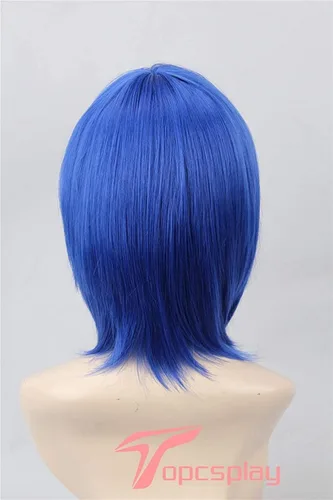 Vista 4 de Unisex Halloween Cosplay Wigs Blue Short Straight Anime Costumes Party Wig Long Bangs