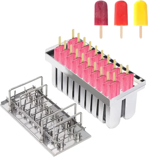 Vista 11 de Molde para hacer helados de acero inoxidable, moldes para paletas de hielo con 10 tazas de molde y estante, herramienta para hacer moldes de paletas