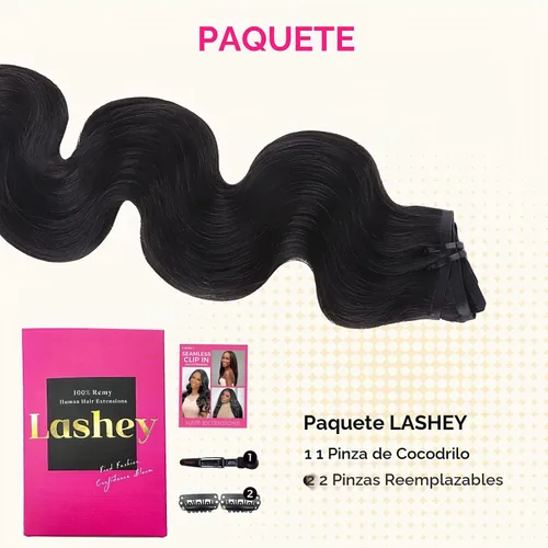 Vista 7 de Lashey Extensiones de cabello humano con clip, sin costuras, #1, color negro azabache, extensiones de cabello humano real, extensiones de cabello