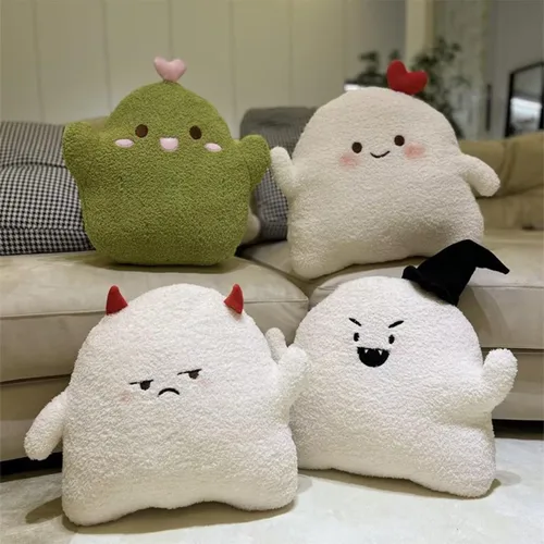 Vista 5 de ARELUX Bonita almohada de felpa de fantasma, corazón blanco suave, fantasma, muñeco de nieve, muñeco de nieve, juguete divertido para decoración
