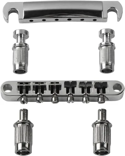 Vista 7 de FLEOR Puente de guitarra eléctrica y pieza de cola con tachuelas para guitarra estilo LP, color negro Juego de puente y cordal negro