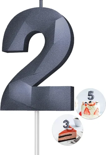 Vista 30 de Velas de cumpleaños con números (0 velas negras), forma de diamante 3D, decoración de pastel de feliz cumpleaños para niños y hombres, cumpleaños