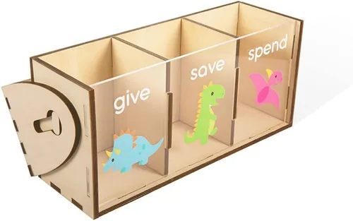Vista 6 de Give Save Gastar Kids Teach Money Bank Nombre personalizado con dinosaurios o unicornio Banco de enseñanza para niños Caja de ahorros personalizada