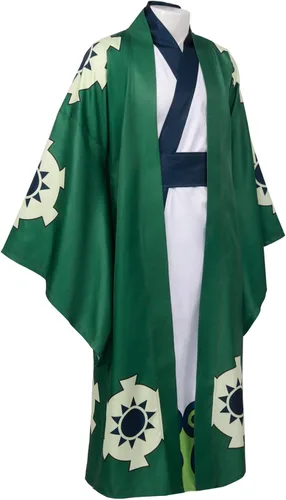 Vista 2 de COSHARO Disfraz de Zoro de una pieza para hombre, disfraz de Roronoa Zoro, kimono, capa, bata de anime Zoro Wano