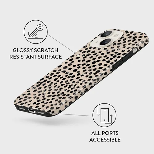 Vista 4 de BURGA-Funda p/teléfono compatible c/iPhone 14 Plus, carcasa rígida híbrida de 2 capas + Funda protectora de silicona, almendras latte a lunares