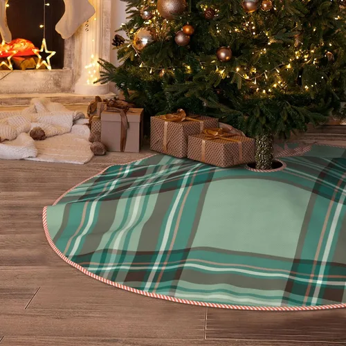 Vista 7 de Falda de árbol de Navidad de 30 pulgadas, patrón de tartán de clan kelly, a cuadros, de lino, falda de árbol de Navidad para fiestas de vacaciones