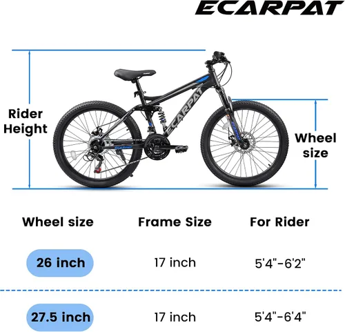Vista 2 de 26 27.5 inch Mountain Bike Full Suspension, 21-Speed Steel Frame for Men & Women, Mechanical Disc Brakes Mens Mountain Bike, Outdoor Cycling