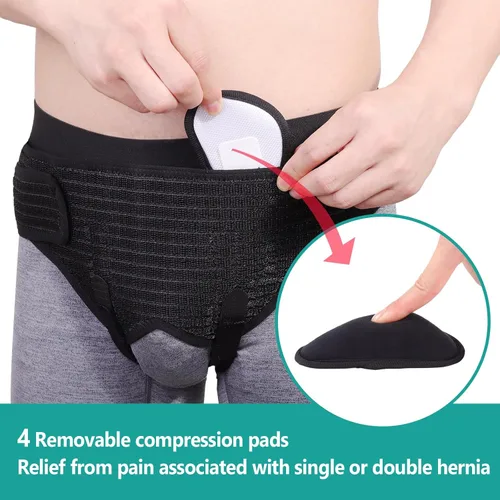 Vista 3 de lefeke Cinturones de hernia para hombres, inguinal, soporte de hernia para aliviar el dolor de ingle, armadura de hernia para bilateral, protector