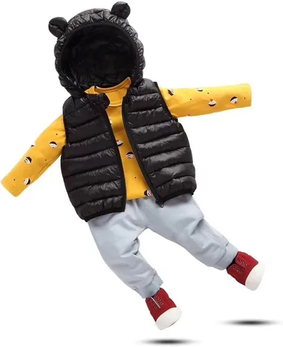 Vista 3 de Chaleco sin mangas de invierno para bebé, con cremallera sólida, con capucha y orejas de oso, chaqueta para niños y niñas