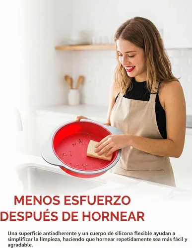 Vista 6 de Boxiki Kitchen Molde para Pastel Redondo de Silicona Antiadherente de 9 Pulgadas con Asas de Marco de Acero - Perfecto para Hornear Deliciosos
