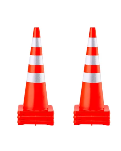 Vista 11 de VEVOR Conos de seguridad, 28 pulgadas/28.7 in de altura, 12 piezas de PVC naranja cono de tráfico con 2 collares reflectantes y base pesada