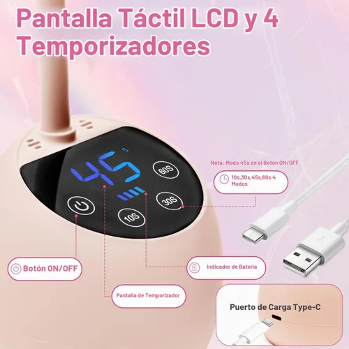 Vista 4 de CGBE Lámpara de uñas LED UV, mini lámpara de uñas de curación flash Rosa
