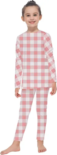 Vista 23 de MANCYFIT Conjunto de ropa interior térmica para niñas, con forro polar largo, capa base ultra suave Rosa bebé