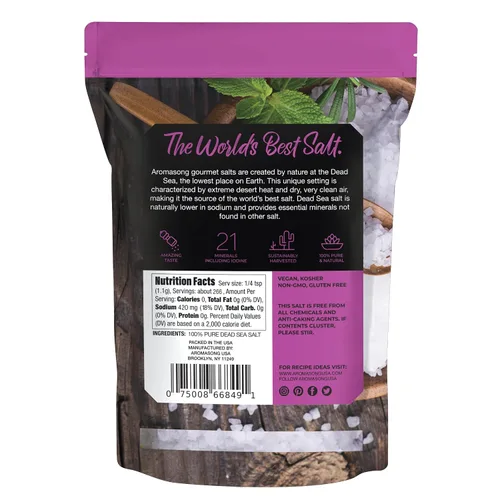 Vista 9 de Aromasong Recambio de sal marina gruesa para molinillo, sal del mar muerto en bolsa resellable, pura y natural, secado al sol, sin refinar, sin