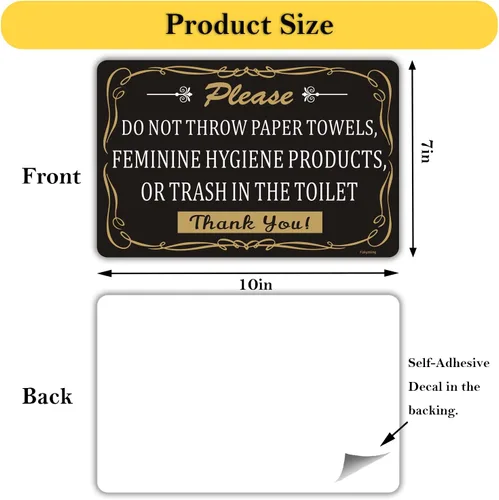 Vista 2 de Paquete de 2 toallas de papel con texto en inglés "Do Not Throw Paper", productos de higiene femenina o basura en el inodoro, letrero autoadhesivo