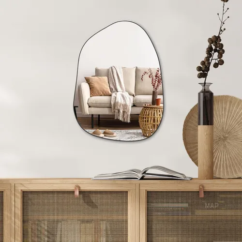 Vista 5 de PERFNIQUE Espejo de pared irregular asimétrico, pequeño espejo negro de 16 x 12 pulgadas para baño, dormitorio, sala de estar, entrada, decoración