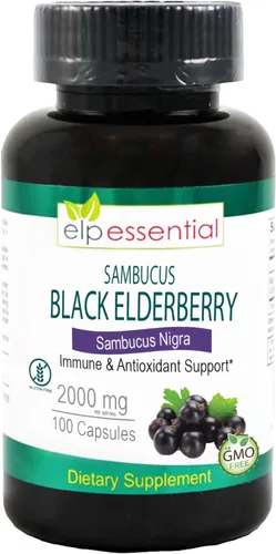 Vista 6 de ELP ESSENTIAL Cápsulas de saúco negro de 2000 mg 100 unidades Extracto de Sambucus súper concentrado, antioxidante e inmune (paquete de 2)