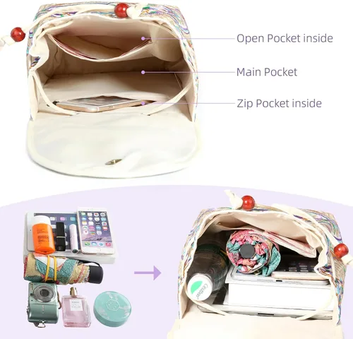 Vista 4 de Goodhan Vintage bordado mujeres mochila étnica viaje bolso hombro beige, Púrpura, Mochilas Daypack