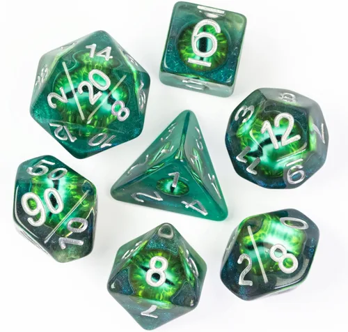 Vista 11 de Cusdie Dados DND de 7 troqueles, juego de dados poliédricos rellenos de globo ocular, para juegos de rol, dados D&D (globo ocular marrón)