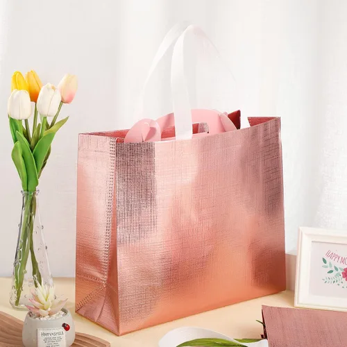 Vista 2 de Paquete de 72 bolsas de regalo reutilizables con asas, brillantes, reutilizables, bolsas de comestibles, bolsas de mano para boda, dama de honor