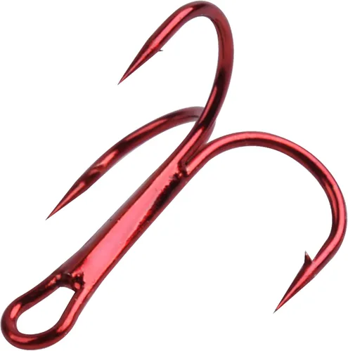Vista 9 de Anzuelos agudos rojos de pesca, 80/120 piezas, afilado, redondo, curvado, agudos, de acero de alto carbono, ganchos triples para lubina, trucha