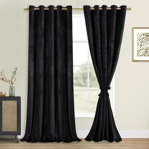 Vista 66 de DWCN - Juego de 2 paneles de cortina de terciopelo con ojales negros, tratamiento de ventanas con aislamiento térmico, apilables, decoración moderna