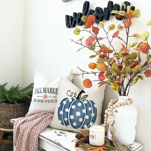 Vista 4 de RABUSOFA Dark Blue Polka Dot Pumpkin Fall Pillow Covers,Seasonal Autumn Thanksgiving Decorative Throw Pillows Fall Decorations for Home Couch Decor