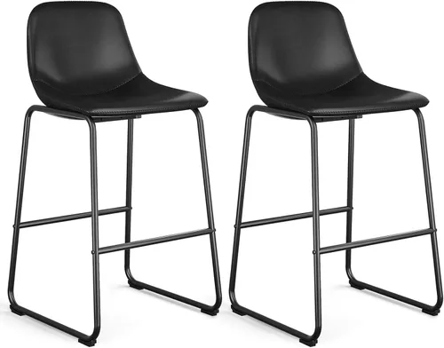 Vista 12 de Rfiver Taburetes de bar de cuero sintético PU Set de 2, Taburetes de pub industriales con respaldo y reposapiés, Sillas de bar modernas sin brazos