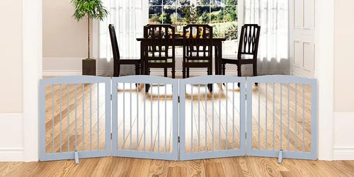 Vista 21 de PUPETPO Puerta independiente para mascotas para perros, puerta plegable de madera para perros para casa, escaleras, entradas, valla de seguridad