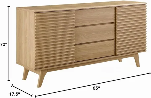 Vista 3 de Modway Render - Mueble moderno de mediados de siglo para mesa de bufé o TV de 63 pulgadas, en color roble