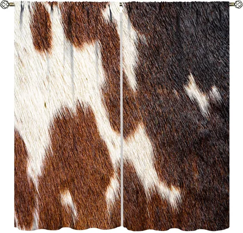 Vista 8 de YCness Cortinas de ventana de piel de vaca, estampado de vaca marrón, piel de animal de granja, cortinas opacas para ventana, diseño de vaquero