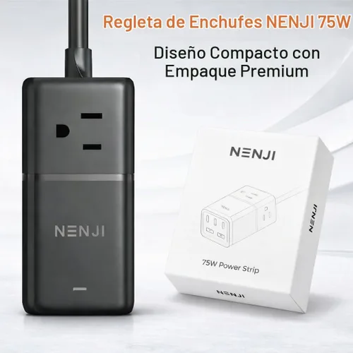 Vista 6 de NENJI Estación de carga USB C GaN de 75 W, regleta de alimentación 8 en 1 de carga súper rápida con 5 puertos USB y 3 puertos de CA, carga Negro