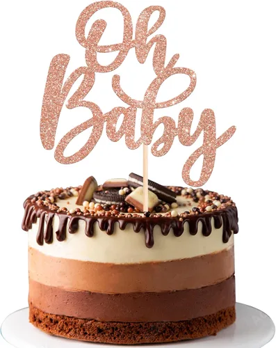 Vista 27 de 24 piezas Oh Baby Cupcake Toppers Glitter Baby Shower Cupcake Picks Reveal Género Decoración de Pasteles para Baby Shower Niños Niñas Fiesta de Azul