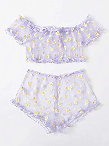 Vista 6 de Springcmy Conjunto de lencería sexy de 2 piezas para mujer, con malla de encaje, ropa de noche, brasier y ropa